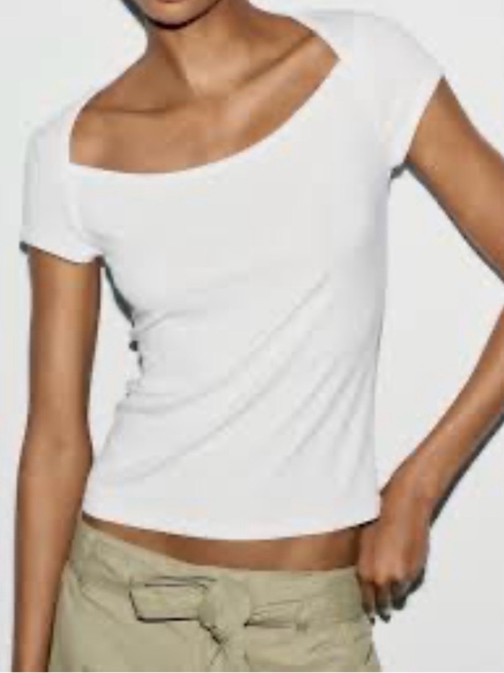 ZARA Square Neck T-Shirt White 3/4 Sleeve NWT